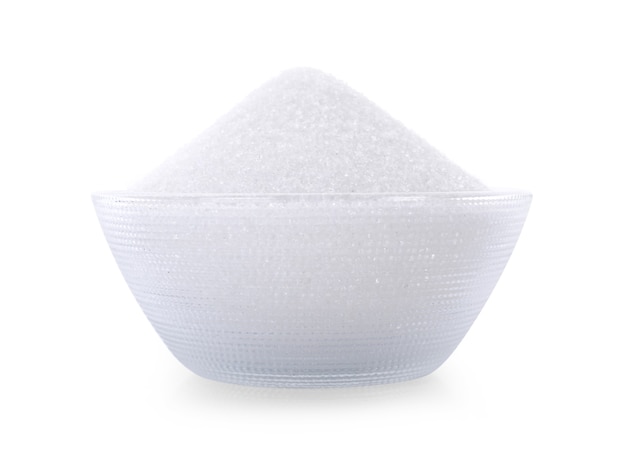 Premium Photo | White sugar isolated on white background.