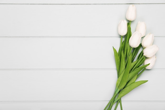 コピースペースを持つ白いチューリップの花束 プレミアム写真