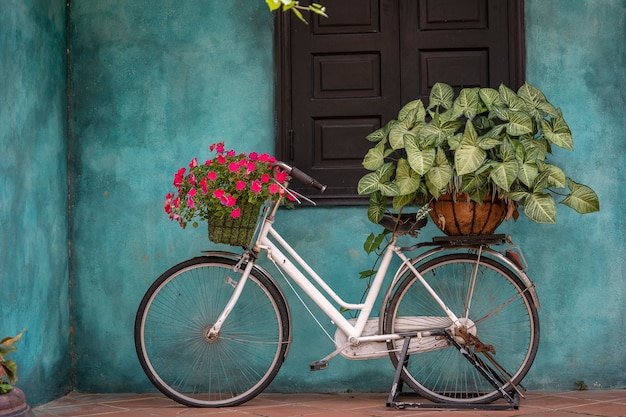 white bike with flowers