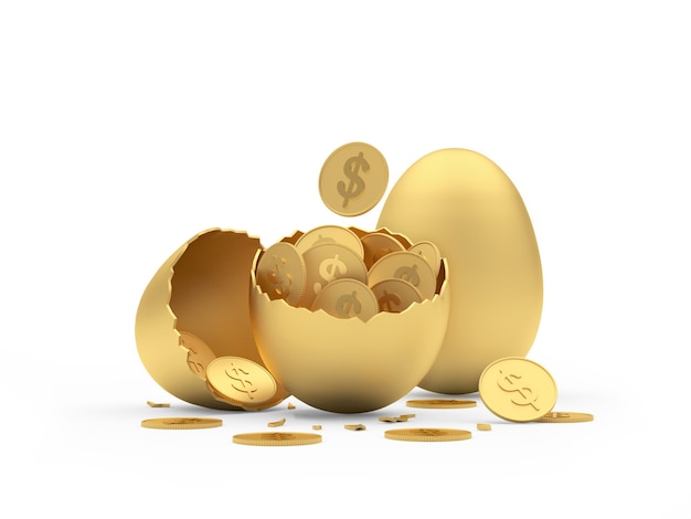 Premium Photo | Whole and broken golden egg with coins