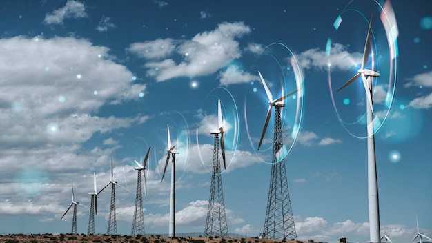 Wind energy with wind turbines background Free Photo
