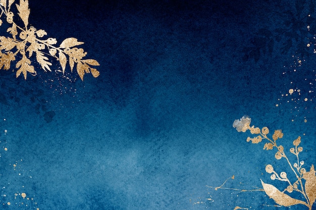 葉の水彩イラストと青の冬の花のボーダーの背景 無料の写真