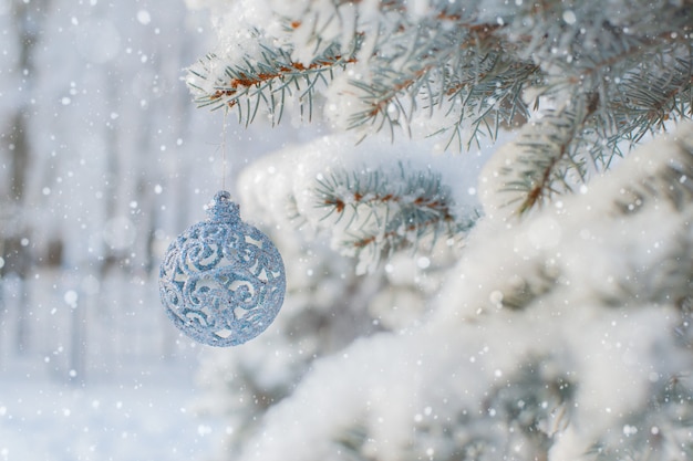 Premium Photo Winter Nature Christmas Background With Frozen Spruce Glitter Bokeh Snow