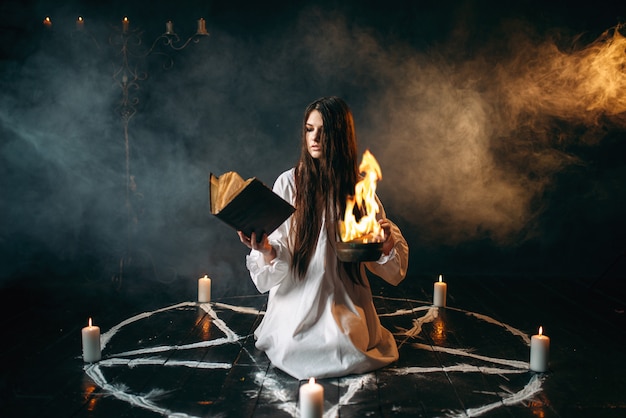 Premium Photo Witch In Pentagram Circle Dark Magic Ritual 5054