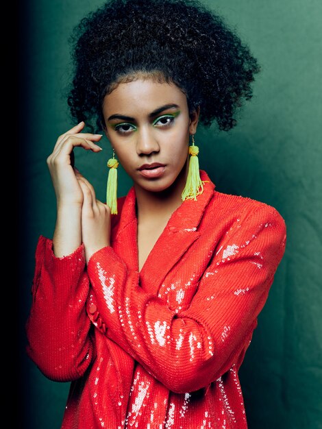 Premium Photo | Woman african american in shiny festive fashion clothes