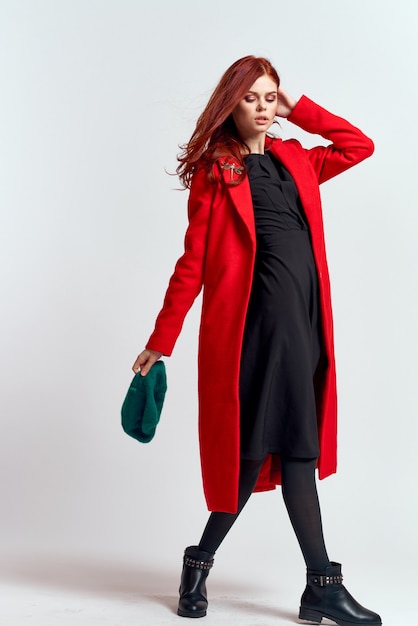 black dress with red coat