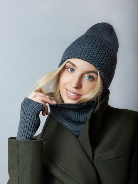 blue hat and gloves