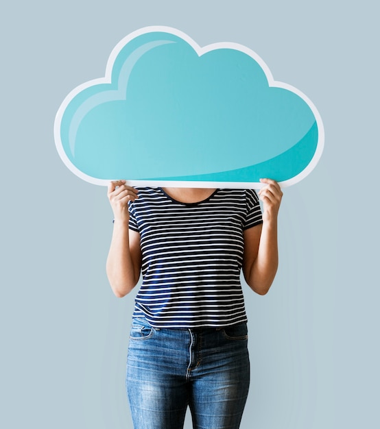 Woman face covered with cloud network Free Photo