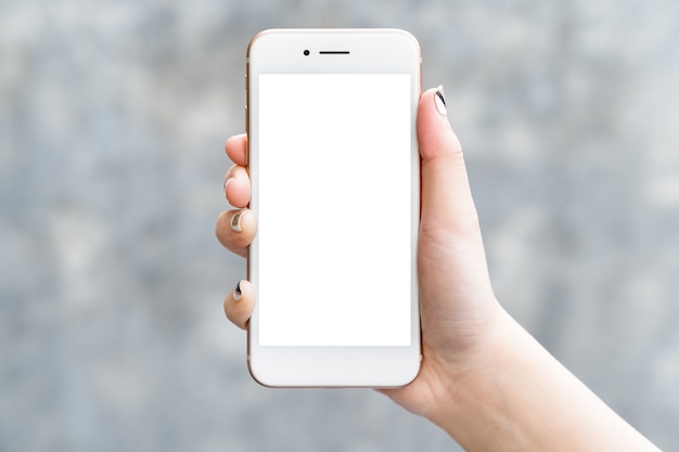Download Woman hand holding mockup smartphone isolated white screen ...
