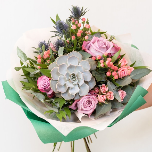 Premium Photo Woman Holding Beautiful Flower Bouquet