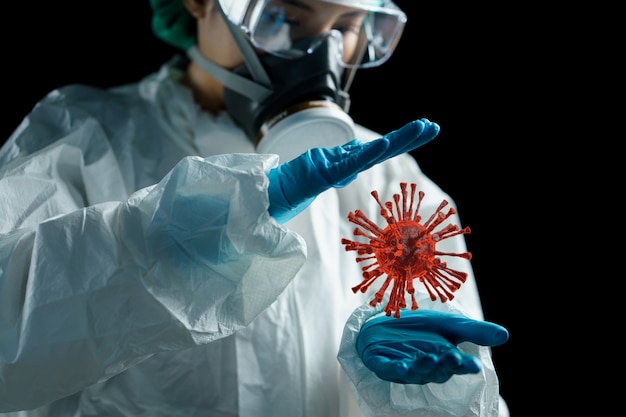 Premium Photo | Woman medic in white hazmat protective suit, goggles ...