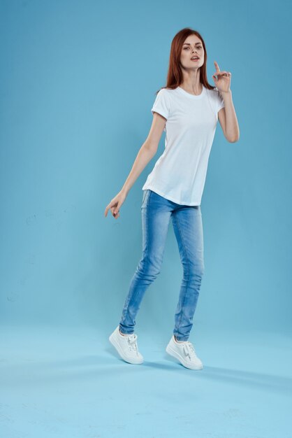 white t shirt and jeans female