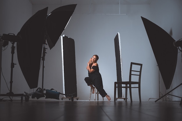 Premium Photo | Woman At Professional Photo Shooting At The Studio