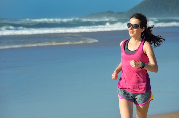 Premium Photo Woman Running On Beach Beautiful Girl Runner Jogging