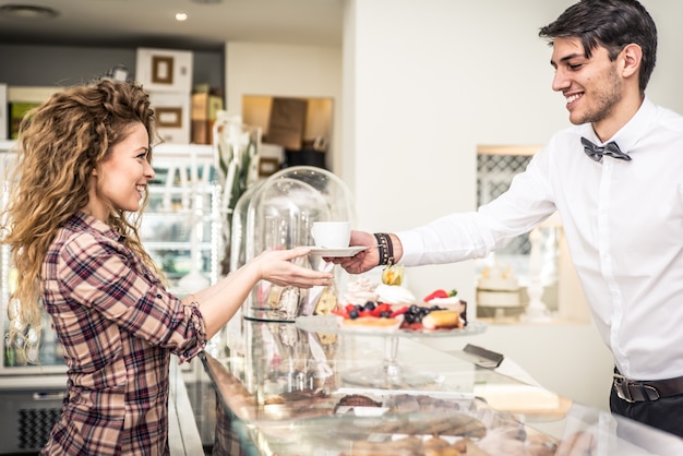 Premium Photo Woman Taking Coffee At The Bar