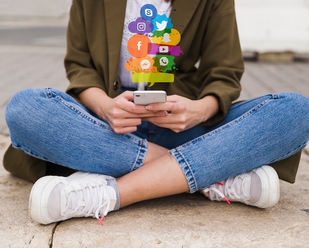 Woman using mobile phone social media concept