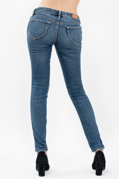 Download Woman wearing jeans posing back side view half-length ...