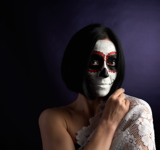 Woman With Black Short Hair In White Makeup Sugar Head To The Day