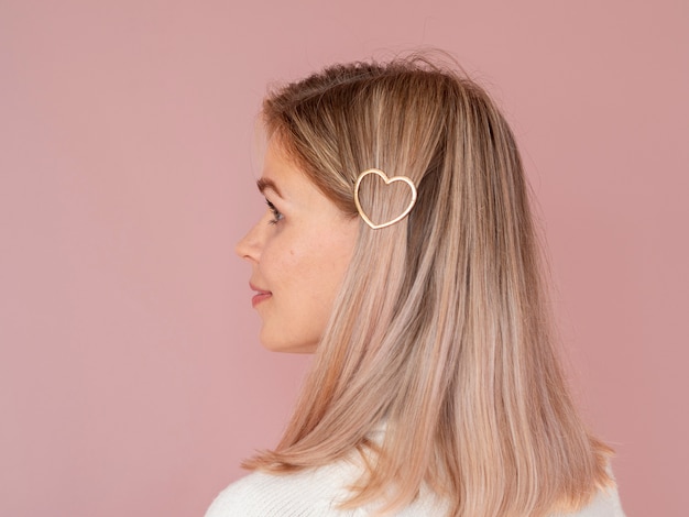 Woman With Heart Shaped Hair Clip Photo Free Download