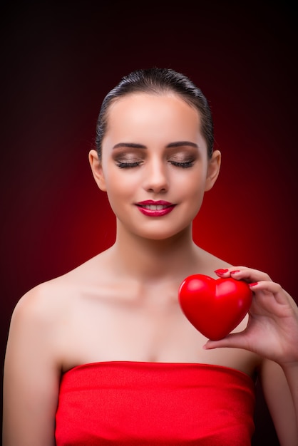 Premium Photo Woman With Red Heart In Romantic Concept 