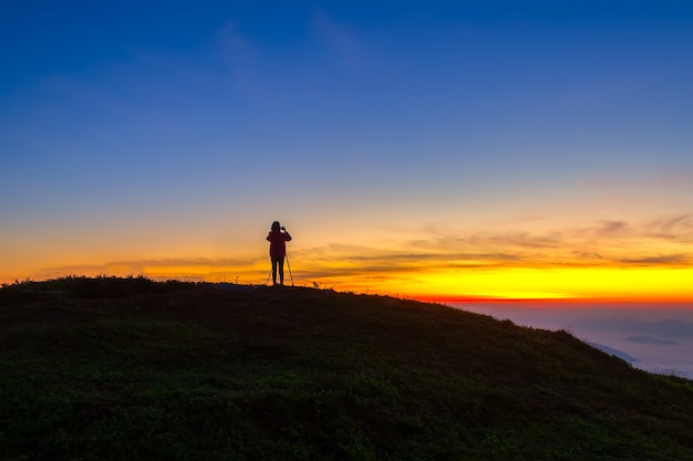 Premium Photo | Women enjoy the fresh air and embrace the nature in the ...