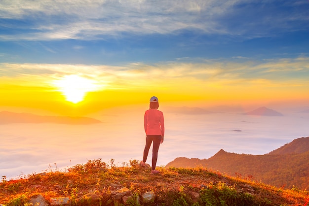 Premium Photo | Women enjoy the fresh air and embrace the nature in the ...