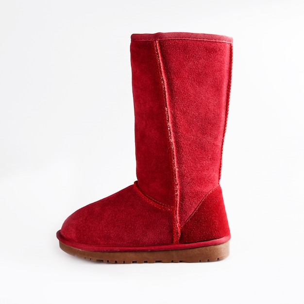red sheepskin boots