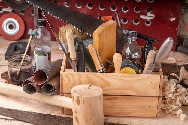 Free Photo | Wood crafting tools assortment