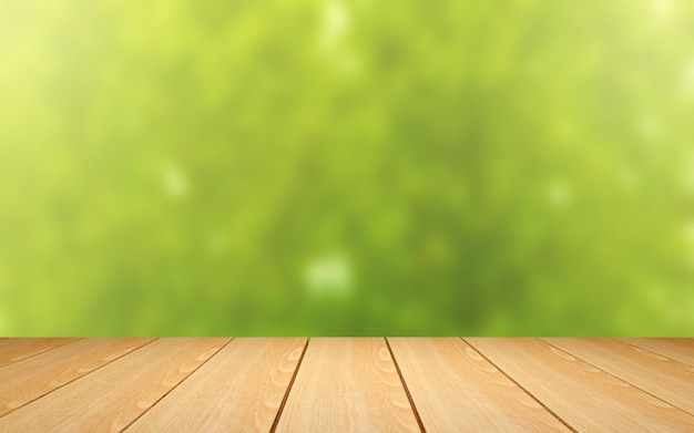 Premium Photo | Wood table on green blur background