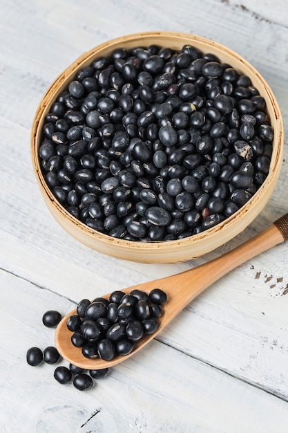 Wooden bowl with black soybean