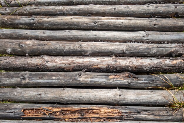 Premium Photo | Wooden bridge made of logs; wood texture. abstract ...