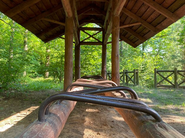 Premium Photo | Wooden gazebo for vacationing cyclists bicycle parking ...