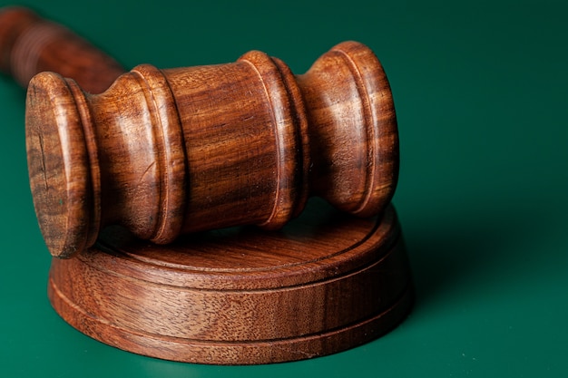 Premium Photo | Wooden judges gavel on table close up