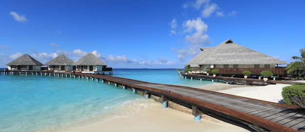 Premium Photo | Wooden pier on a tropical island maldives