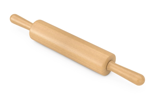 Premium Photo | Wooden rolling pin on a white background. 3d rendering