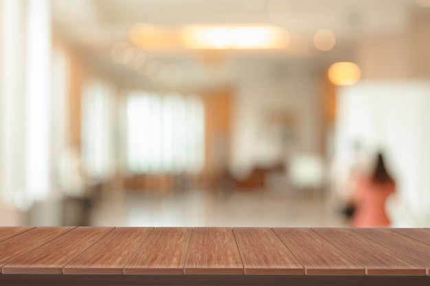 Premium Photo | Wooden shelves with view blurred backdrop.you can used ...