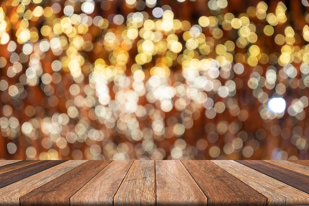 Premium Photo | Wooden table on front blurred colorful bokeh background