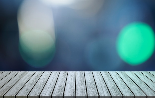 Premium Photo | Wooden table with blue and green lights bokeh ...