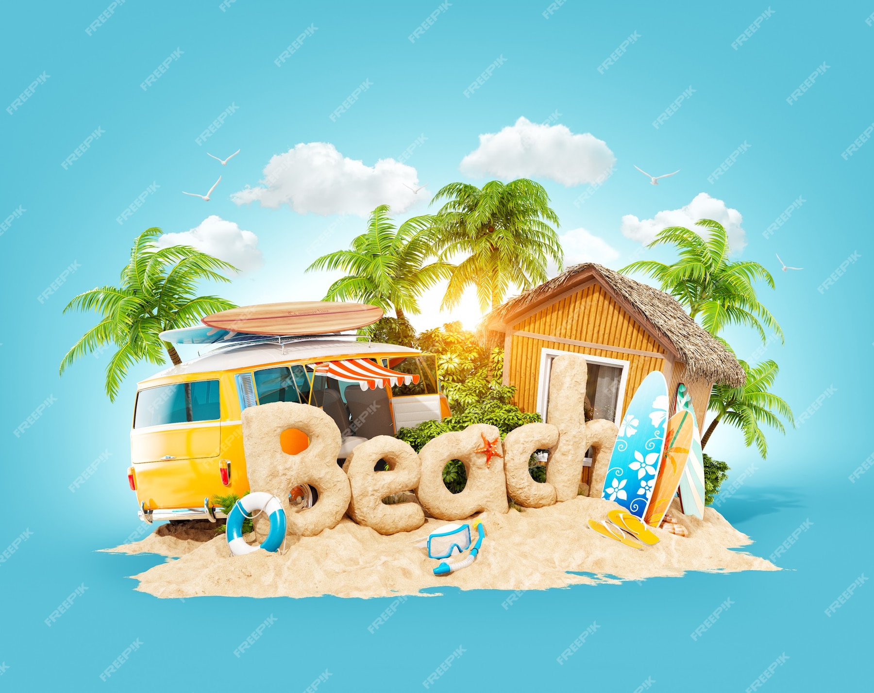 premium-photo-the-word-beach-made-of-sand-on-a-tropical-island-3d-illustration-of-summer-vacation