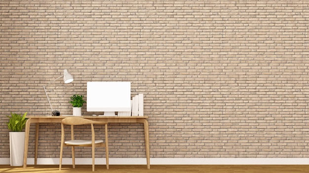 Premium Photo | Workplace and brown brick wall decorate.