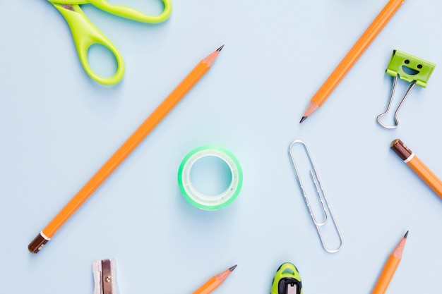 Free Photo | Workplace with stationery on blue background