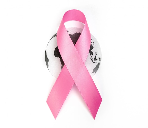 World cancer day : Breast Cancer Awareness Ribbon on world mapPhoto  Free Download