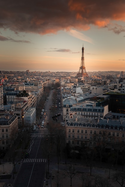 Premium Photo | World famous eiffel tower seen from the top roof of the arc de triumphe