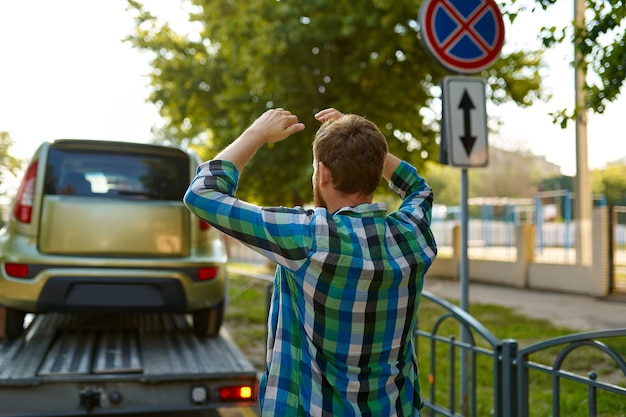 Premium Photo Worried Driver Having Improper Parking Rule Violation