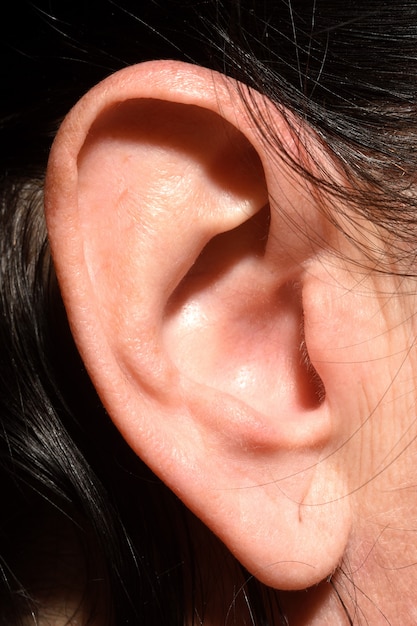 Premium Photo | Wrinkles due to age in the ear of a 43-year-old woman