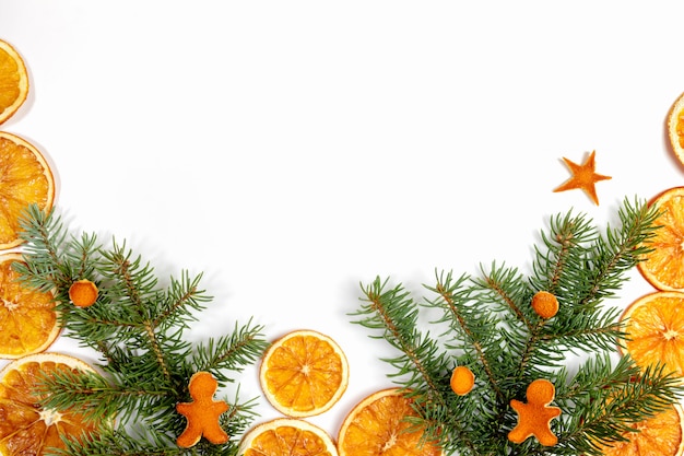 Xmas Handmade Decorations Of Fir Branches Dried Oranges Dried