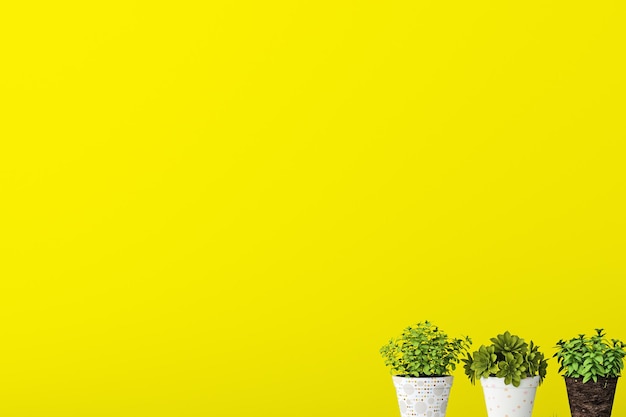 Premium Photo | Yellow background interior with flowers