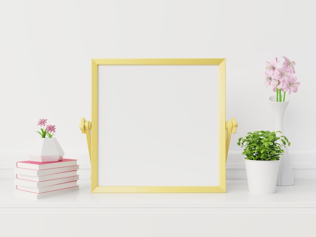 Download Premium Photo | Yellow frame mockup with vertical frame ,blank frame mockup in new interior with ...