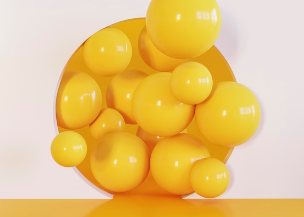 黄色の面白いボールの幾何学的形状の背景 プレミアム写真