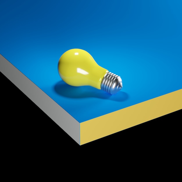 Download Yellow light bulb on blue mock up. minima idea concept. 3d ...